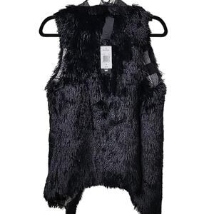 Steve Madden Reversible Faux Fur Black White Checkered Vest Womens Medium NWT